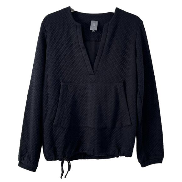 Anne Willi Paris Quilted Top Pullover Black Sz US 4 Kangaroo Pocket Drawstring - Picture 1 of 9